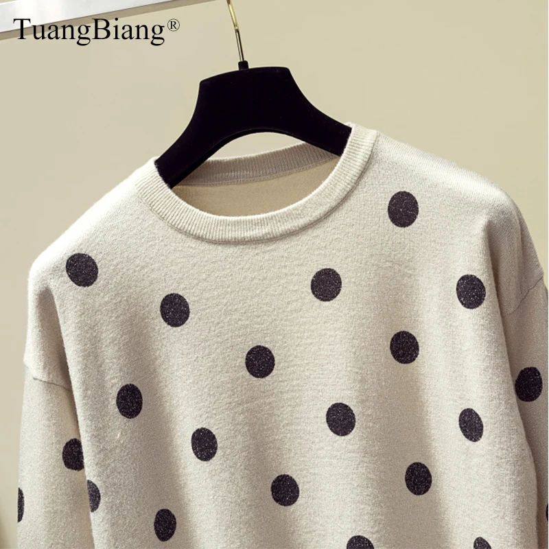 Female Loose Shiny Lurex Knit Thick Sweater Women autumn Winter Long Sleeve Pullovers Femme Round neck Soft Dot Tops jumper 2019 | Женская