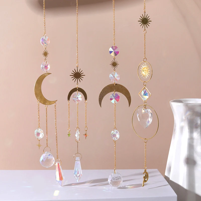 

Sun Light Catcher Crystal Wind Star Moon Pendant Handmade Crystal Wind Chimes Garden Window Wedding Curtain Chandelier DIY Decor