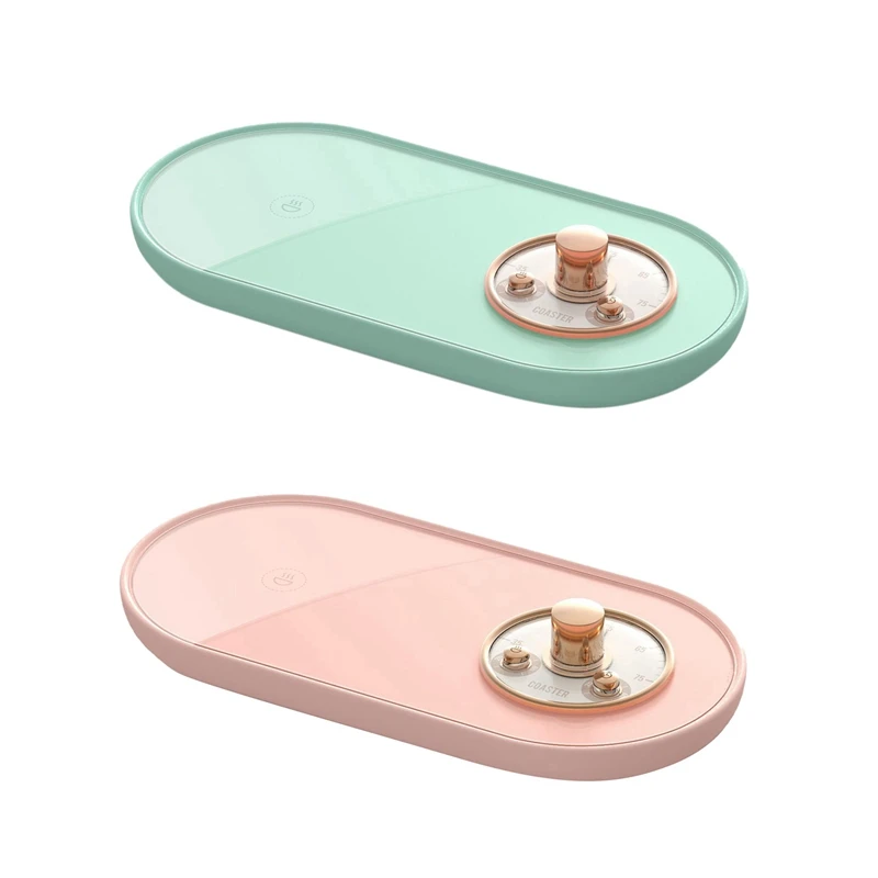 

2 Pcs Cup Warmer Heater Coffee Heating Coaster USB Charge Desktop Heater Mug Mat Drink Warmer Pad, Light Green & Pink