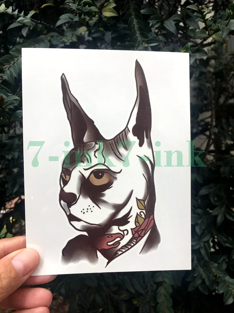Водостойкие временные тату-наклейки темная прайна вертикальные уши кошка без