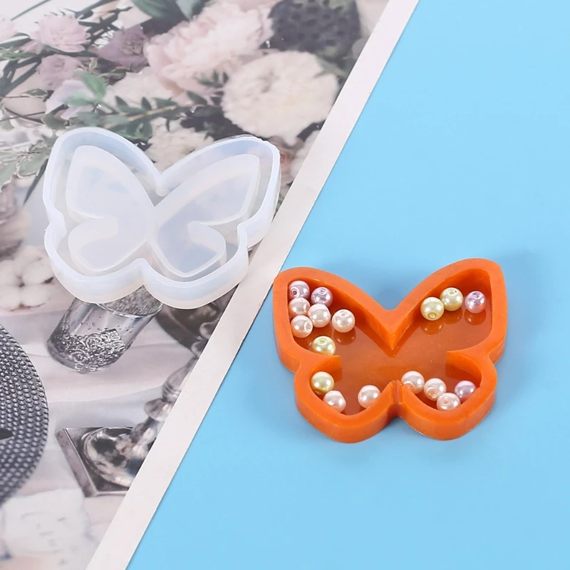 

5Styles Resin Shaker Molds Bee Round Heart Paw Butterfly Silicone Keychain Mold