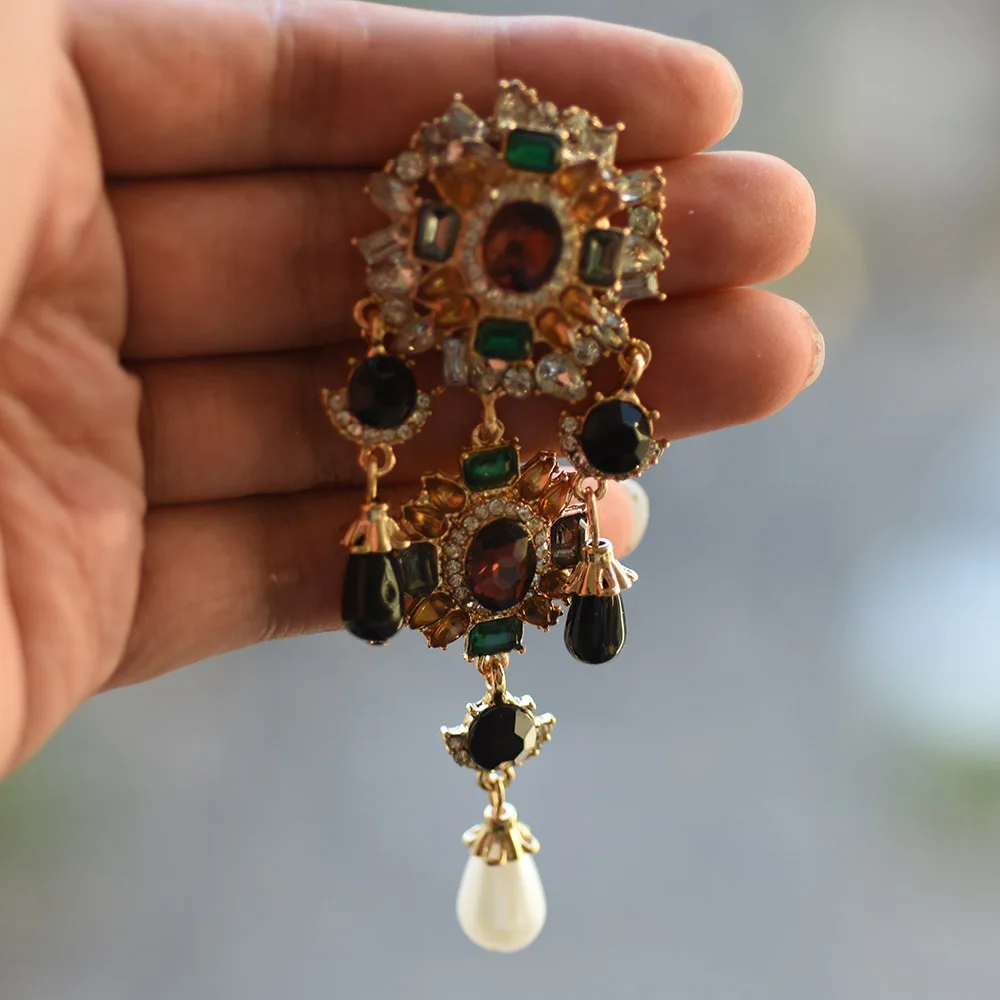 Vinatge Crystal Baroque Large Drop Earring Bohemian Ethnic Colorful Rhinestone Long Statement Dangle Earrings For Women Jewelry | Украшения