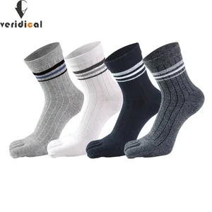 5 Pairs Man Short Five Finger Socks Pure Cotton Solid Business Striped Standard Breathable Socks Wit
