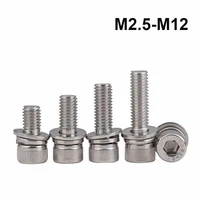 m2 5 m3 m4 m5 m6 m8 m10 m12 a2 hexagon hex socket cap head sem screw bolt with washer spring gasket assemble bolt 304ss