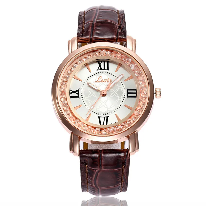 Стразы часы в римском стиле розовое золото женская одежда модные кожаные