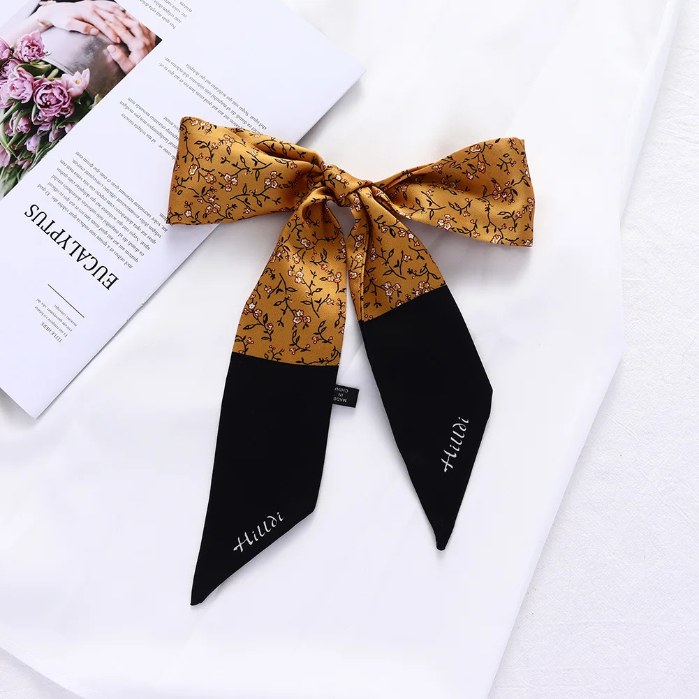 

2021 New Cute Flower Print Headband Hair Accessories for Women Bandana Fashion Long Skinny Hair Satin Scarf Ribbon Head Bands