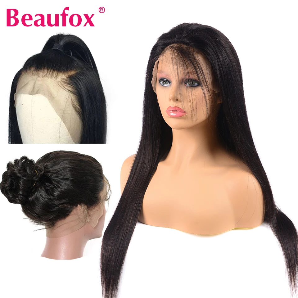 Beaufox 360 парик с фронтальной шнуровкой малазийские прямые фронтальные человеческие волосы парики предварительно выщипанные 360 фронтальный парик с детскими волосами 150% Remy