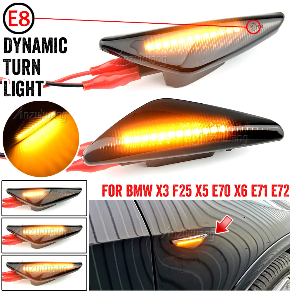 

2PCS Smoke Dynamic Flowing LED Side Marker Signal Light For BMW X5 E70 X6 E71 E72 X3 F25 Sequential Blinker Lamp