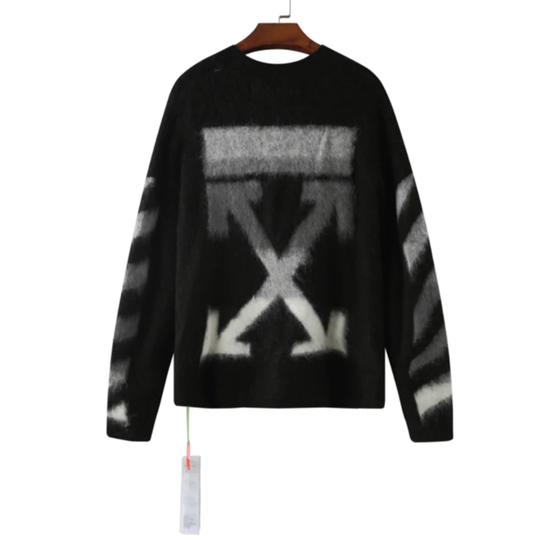 

OFF gradient arrow mohair black and white gray sweater OSSW WHITE men and women same sweater mens sweater Spring and Autumn