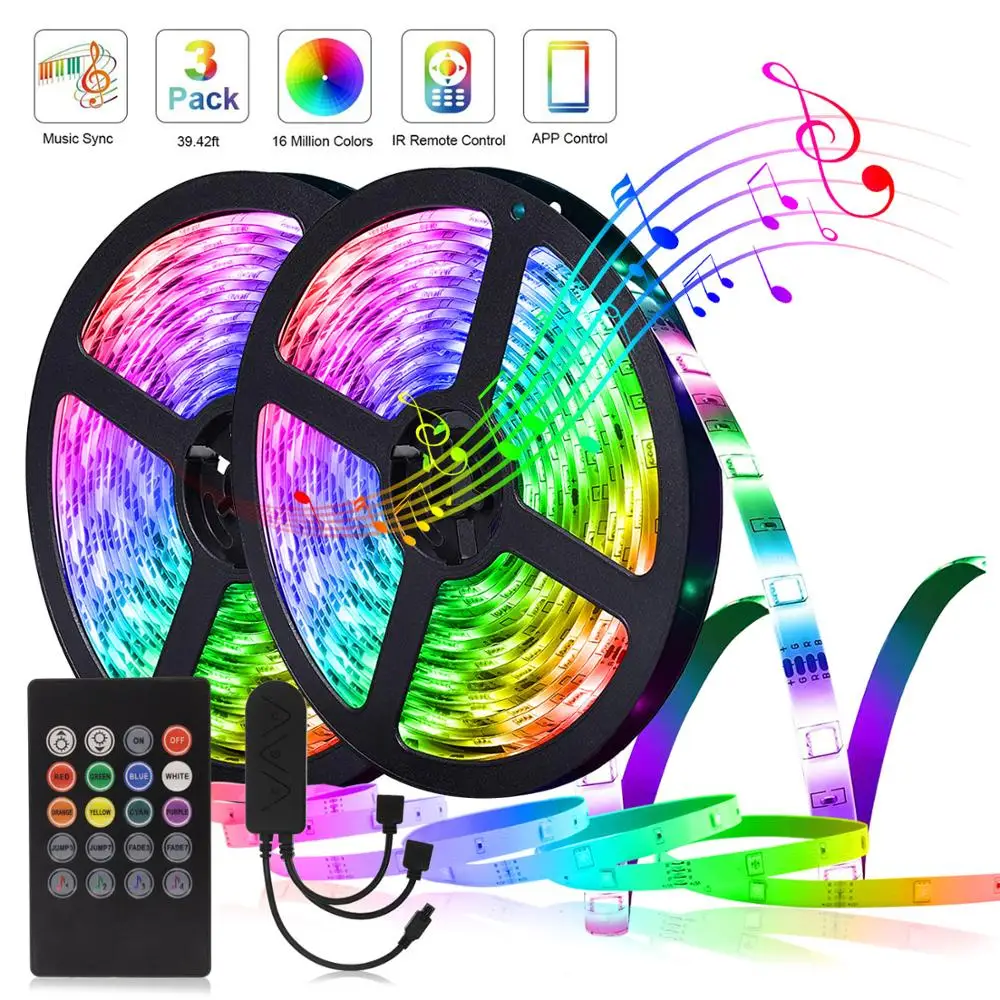 

20M Bluetooth Music Sync Smart LED Lights Strip RGB 5050 Color Changing Flexible Ribbon DC12V Led Tape Diode For Home decoration