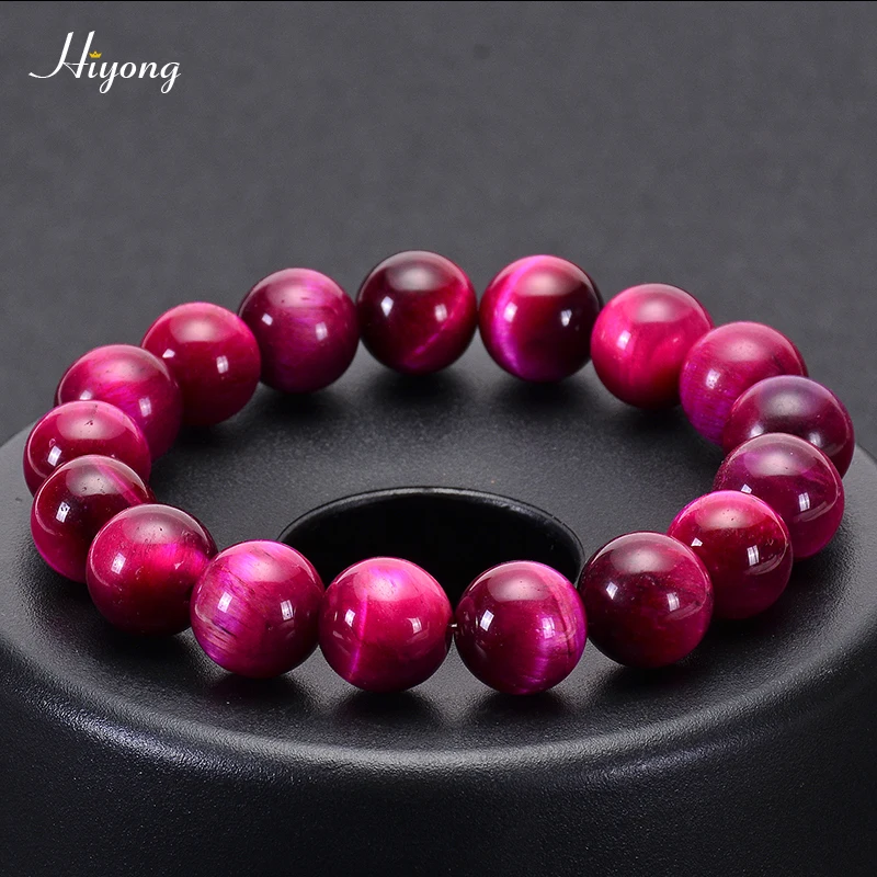 Браслеты HIYONG из натурального камня ярко розовые красные тигровый глаз для женщин
