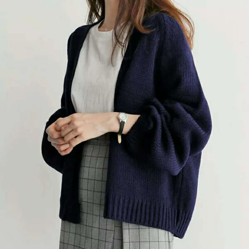 

Sweater Women Loose Student Style Solid Color Short Knit Sweater Cardigan for Women 2020 Autumn Ladies Clothing Black