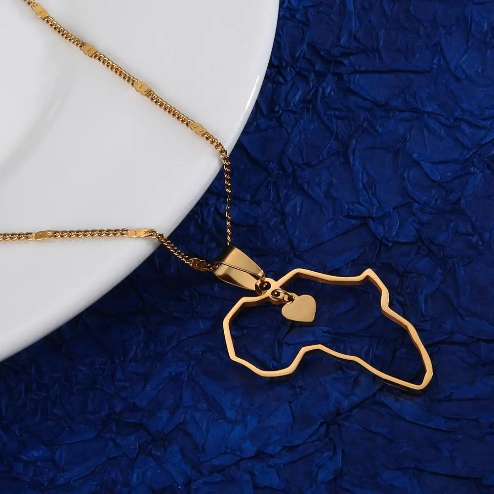 Из нержавеющей стали простой Африка ожерелья с картами милый кулон-сердце карта