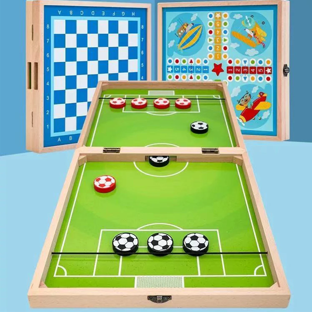

3 In 1 Funny Desktop Battle Wooden Home For Kids Adults Foosball Winner Bouncing Chess Fast Sling Puck Game Educational Toy