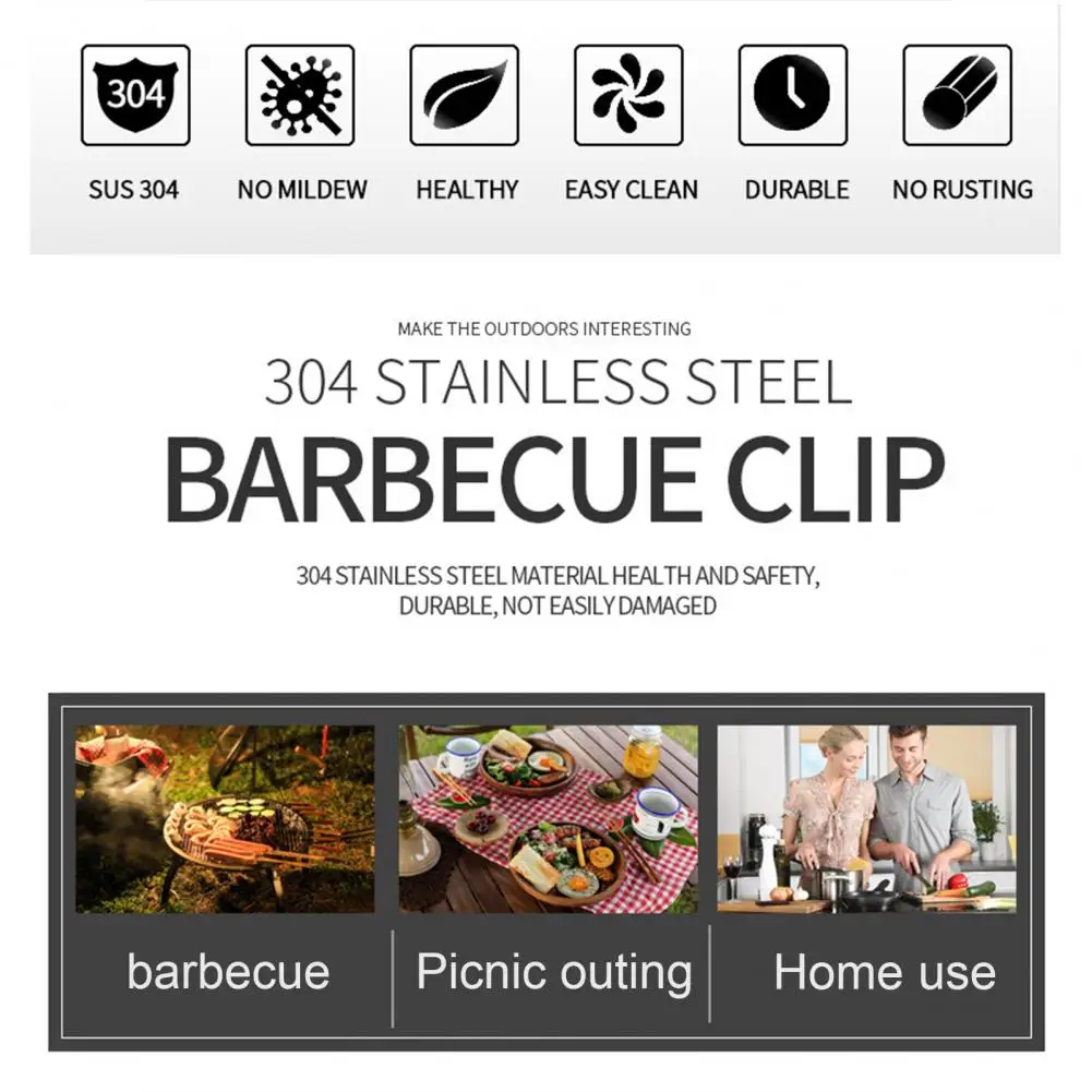 

Barbecue Clamp Hollow-carved Design Anti-scalding Stainless Steel Outdoor Indoor Cooking Tool for Camping