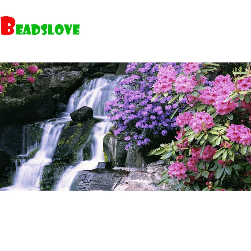 

Набор для алмазной вышивки с водопадом и цветами, квадратная Круглая Мозаика, 5d Вышивка крестиком, пейзаж для рукоделия g151