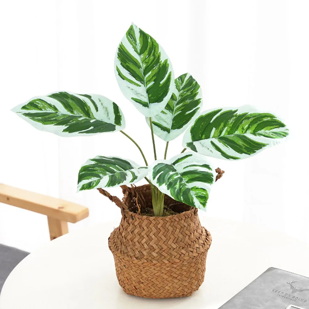

Artificial Plants Potted Bonsai Fake Plants Leaf Arrowroot Home Room Indoors Table Ornament Home Garden Decor