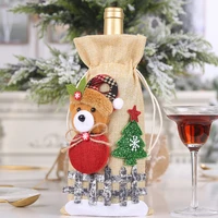 cute little bear wine bottle bag christmas ornament burlap santa claus cartoon drawstring wine bottle set doll bottle bag
