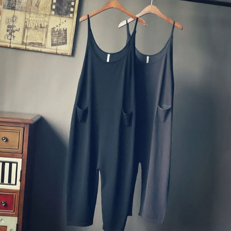 

2021 Plus Size Ice Silk Spaghetti Strap Body Mujer Casual Rompers Playsuits Jumpsuit Womens Overalls Sexy Black Bodysuits Y128