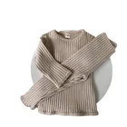 Осенне-зимний комплект одежды для маленьких мальчиков и девочек, свитер в рубчик, рубашки и штаны, костюм, детская одежда, комплект из 2 предметов