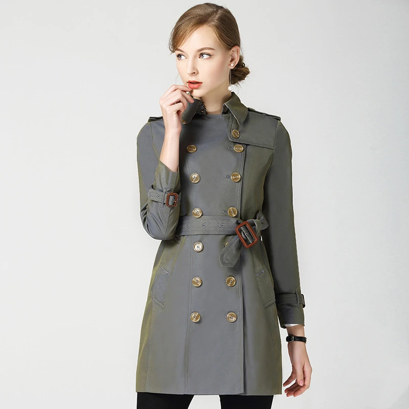 Тренчкот женский классический двубортный с отложным воротником и поясом верхняя