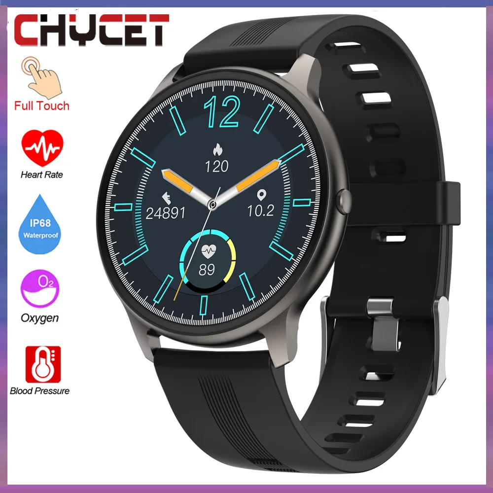 

CHYCET спортивные Смарт-часы для мужчин IP68, полностью сенсорные Смарт-часы для женщин, Bluetooth 5,0, пульсометр, кислород, фитнес-трекер, круглые час...