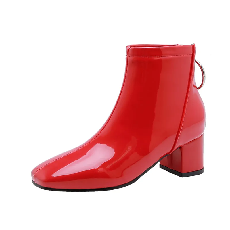 Новые ботильоны из лакированной кожи женские осенне зимние ботинки на высоком