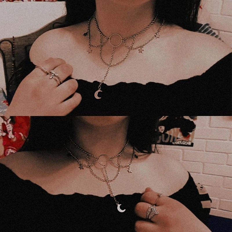 Goth Streetwear Necklaces Grunge Moon Star Pendants Women Neck Chain Indie Jewelry On The Neck 2021 E Girl Choker Aesthetic Kpop images - 6