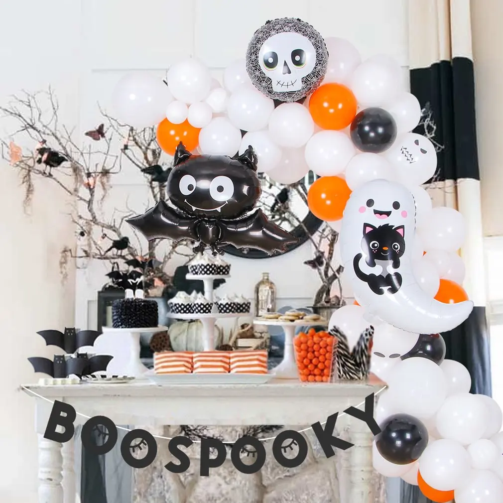 

Balloon Set Ghost Festival Black White Orange Chain Theme Party Decoration Balloon Package BOO Flag Pulling Balloon Set