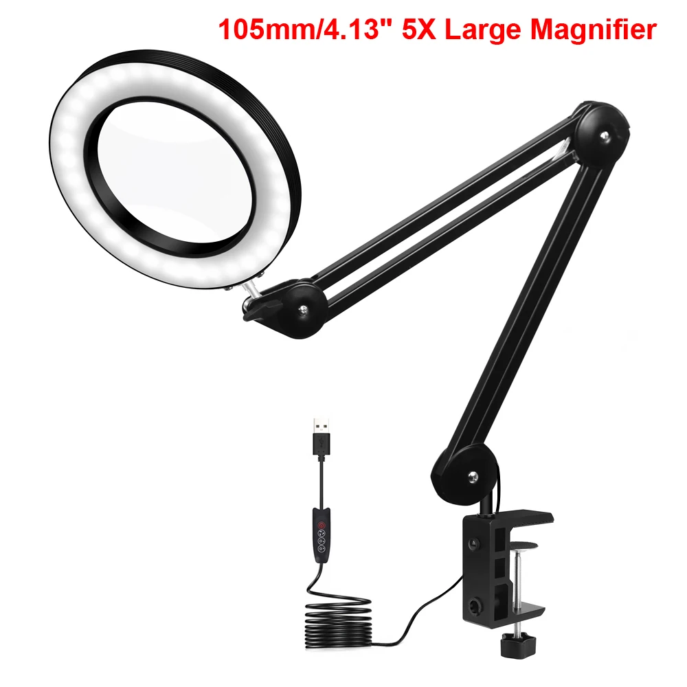 Black 5X Magnifier NEWACALOX USB светодиодный увеличительное стекло Складная Настольная лампа 5X Лупа для красоты/пайки/чтения с подсветкой Лупа третьей стороны - Цвет: Black 5X Magnifier