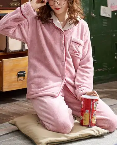 

Fdfklak Winter pajamas for women thick warm home wear clothes flannel autumn women's sleepwear pajama set casual pyjama femme