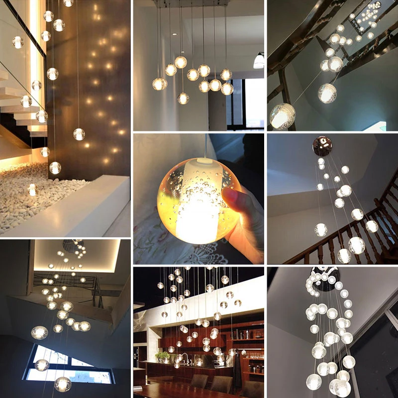 Lámpara colgante nórdica de bola de cristal, luz LED ajustable para Hotel, vestíbulo, escalera, decoración para sala de estar