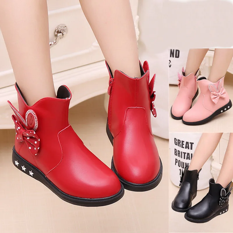 

Children's girls boots autumn and winter New Korean version of the Princess boots plus velvet snow boots