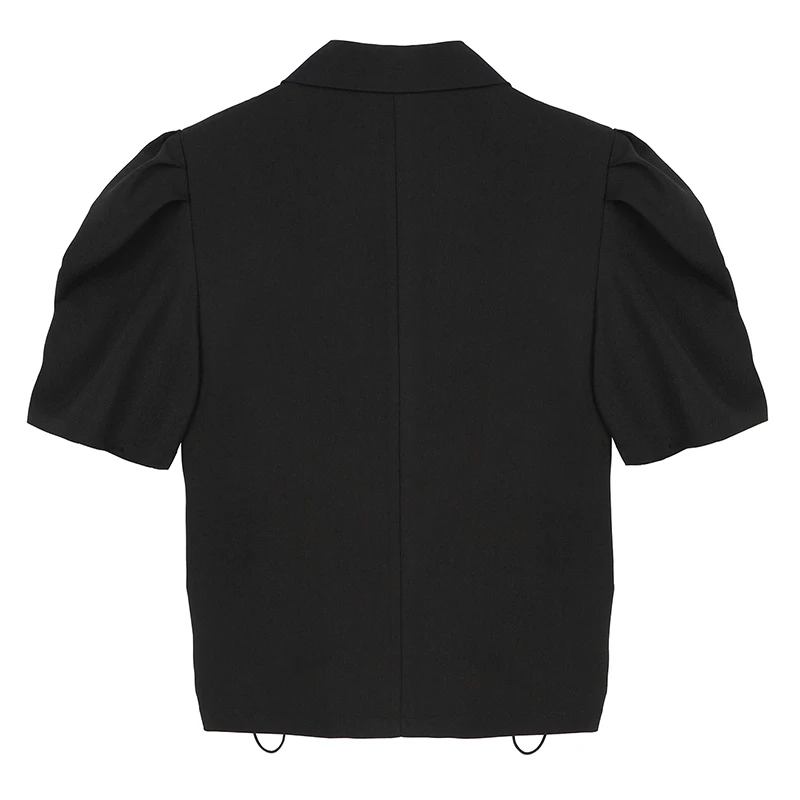 

[EAM] Women Black Irregular Pleated Short Blazer New Lapel Short Puff Sleeve Loose Jacket Fashion Spring Summer 2021 1DE0024