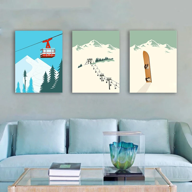 Картина для зимних видов спорта на лыжах ретро-постер путешествий катания в