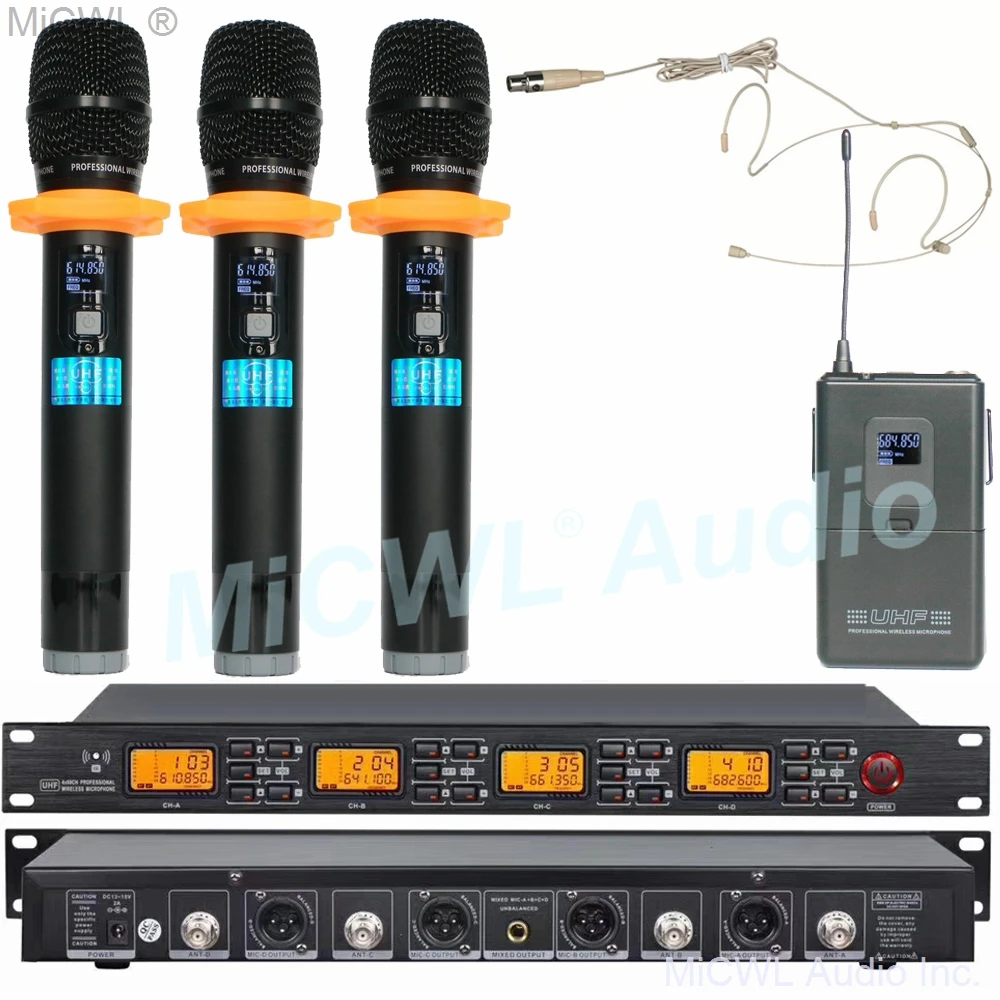 Беспроводная система микрофона для караоке MiCWL UHF 240 каналов 3 портативных бежевых