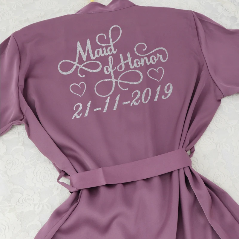 mauve personalized Сексуальное Женское ночное белье с кружевными рукавами, пеньюар, свадебное кимоно, шифон, шелк, женские халаты, халаты для невесты, персонализированное имя - Цвет: mauve personalized