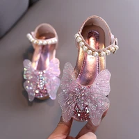 2020 fashion rhinestone butterfly crystal sandal kids princess shoes for wedding party girls dance performance shoes pink silver