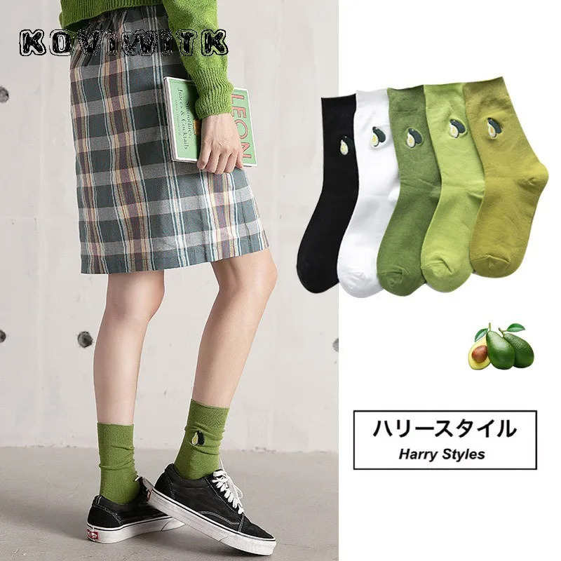 Женские однотонные хлопковые черные носки с изображением фруктов и растений