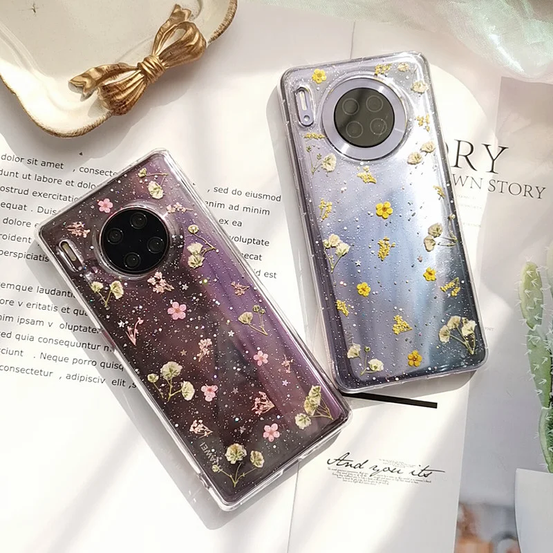 Чехол с сушеными настоящими цветами для Huawei Mate 30 Pro Mate30 блестящий мягкий