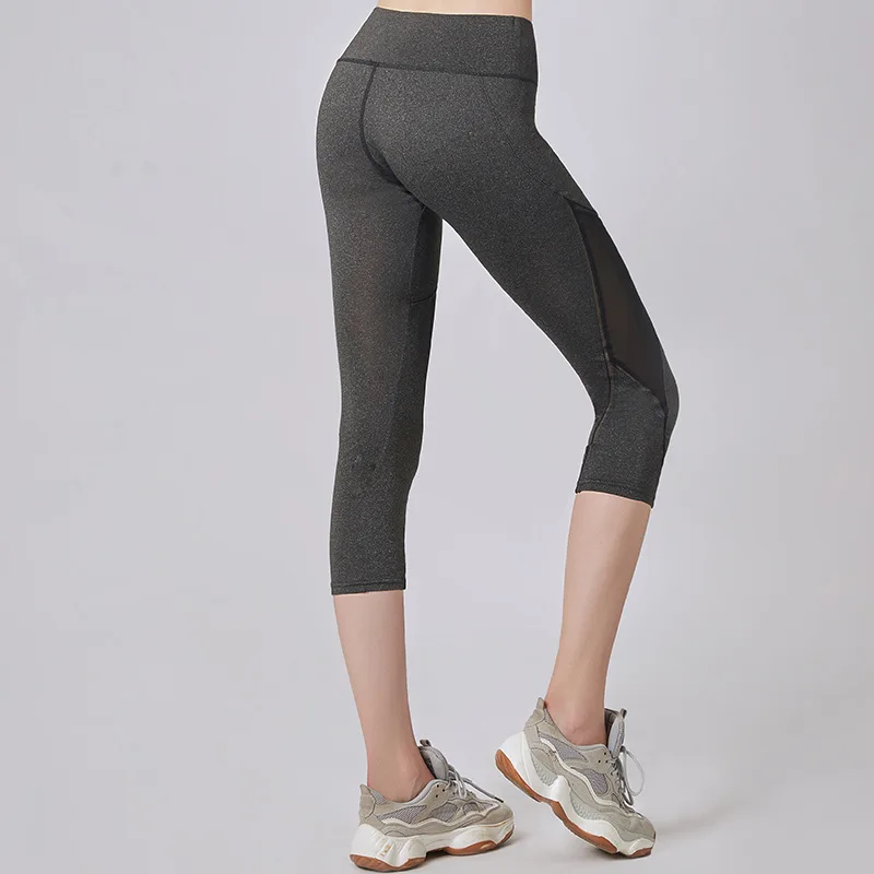 Summer Women Sport Leggings Cropped Yoga Pant Elastic Mesh Capris Quick Dry Running Crop Trousers Female Gym Pant Fitness Tights
