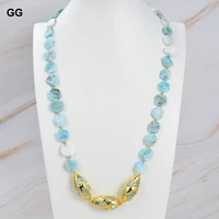 guaiguai jewelry natural hexagon blue larimars necklace olive larimar pave gold color plated connector 26