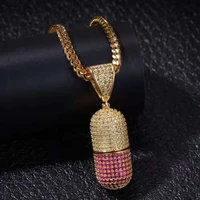 capsule pill pendant necklace for mens hip hop jewelry copper bling full iced out pendants aaa zircon stainless steel chain men