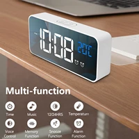 led mirror alarm clock digital table clock desk clock temperature calendar function with usb home decoration clock
