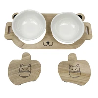 double cat bowl dog pet bowls with wood stand eco friendly raised anti slip 2 ceramic pet puppy food shelf water feeder tool