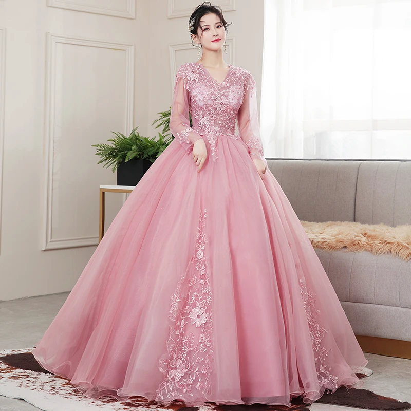 

2021 New Long Sleeve V Neck Quinceanera Dresses Vestidos De 15 Anos Quinceanera 2021 Ball Gown Prom Dress Quinceanera Dress