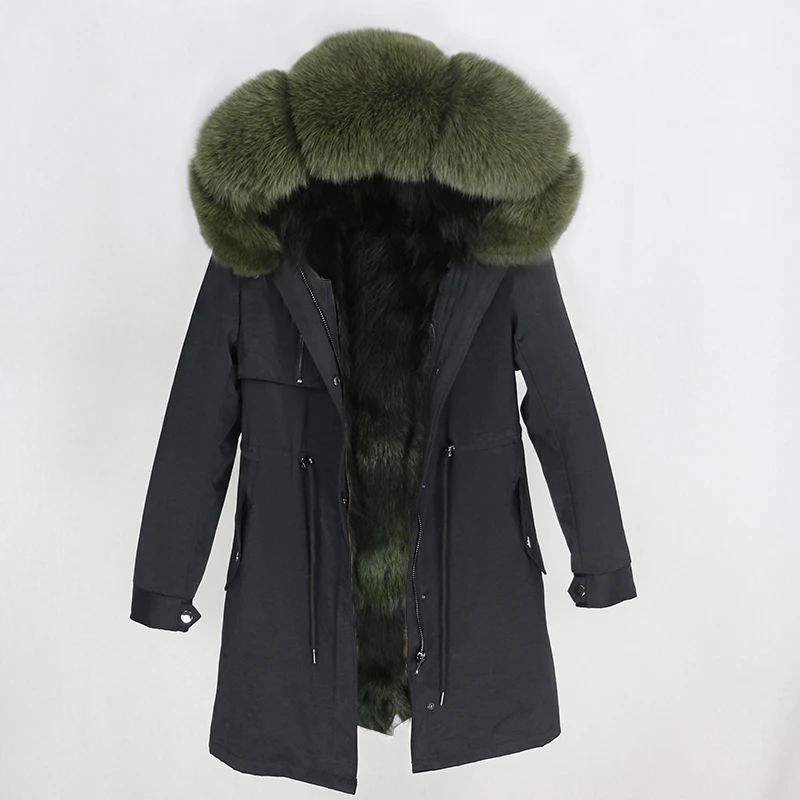 black green OFTBUY парка повседневное пальто из натурального меха зимняя куртка для женщин натуральный Лисий меховой капюшон, воротник лиса верхняя одежда на подкладке теплая уличная Новинка - Цвет: black green