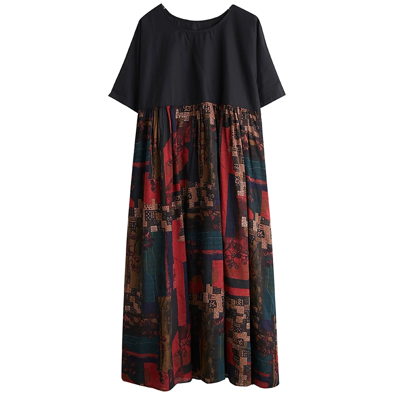 

2021 Plus Size Summer Dress Vintage Casual Sundress Women Vestidos Beach Print Oversize 5XL 6XL Cotton Lady Long Dress