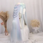 Парики принцессы в стиле Лолиты, высокотемпературные синтетические волосы в стиле Харадзюку светильник светло-голубые длинные натуральные прямые волосы с шапочкой для волос