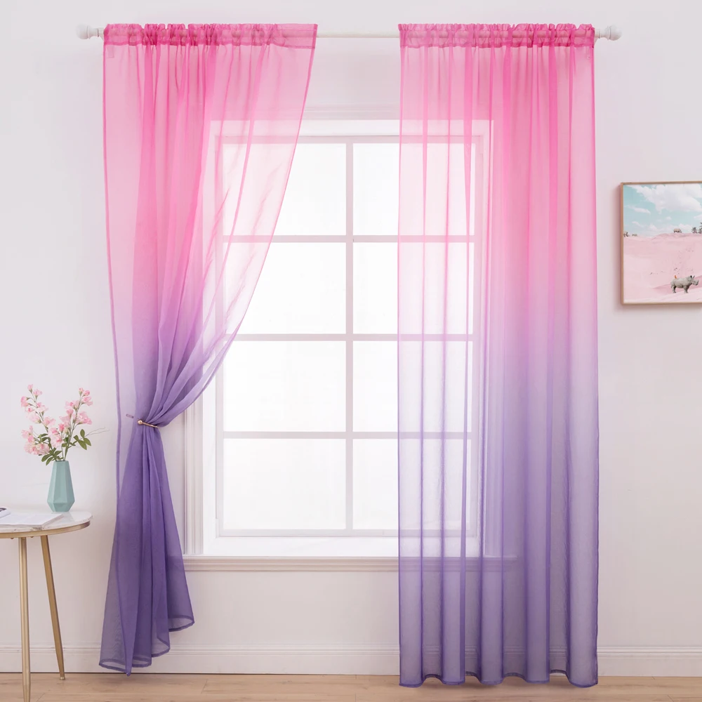 MILING Gradient Window Sheer Curtains Bedroom Valance for Living Room Tulle Voile Transparent Wedding Drapes | Дом и сад